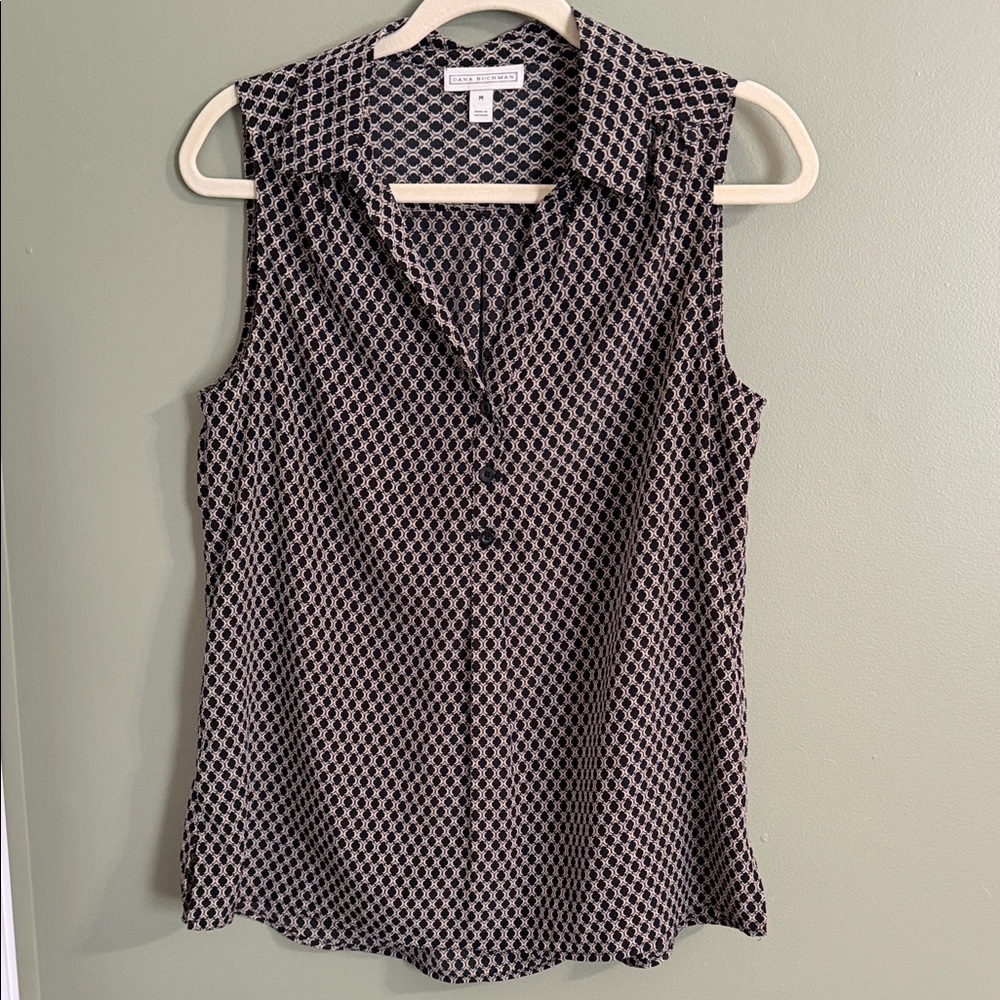 Dana Buchman Black and Tan Geometric Blouse